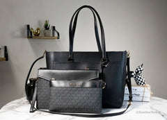 Michael Kors Maisie Large Black Pebbled Leather 3-in-1 Multifunctional Crossbody Clutch Tote Bag